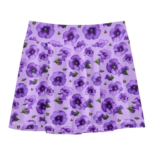 Nature Flower and Butterflies Girls Skorts with Built-in Shorts Flowy Girl Pleated Skirt with Pockets Little Girl Skort Purple