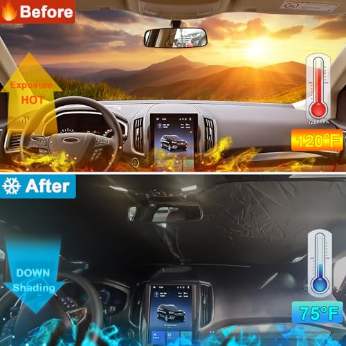 Image of PIMCAR Windshield Sun Shade for 2015-2025 2026 Ford Edge SUV, Premium 310T Reflective Polyester, Foldable Heat Blocker-Beat Summer Heat & Keep Interior Cool