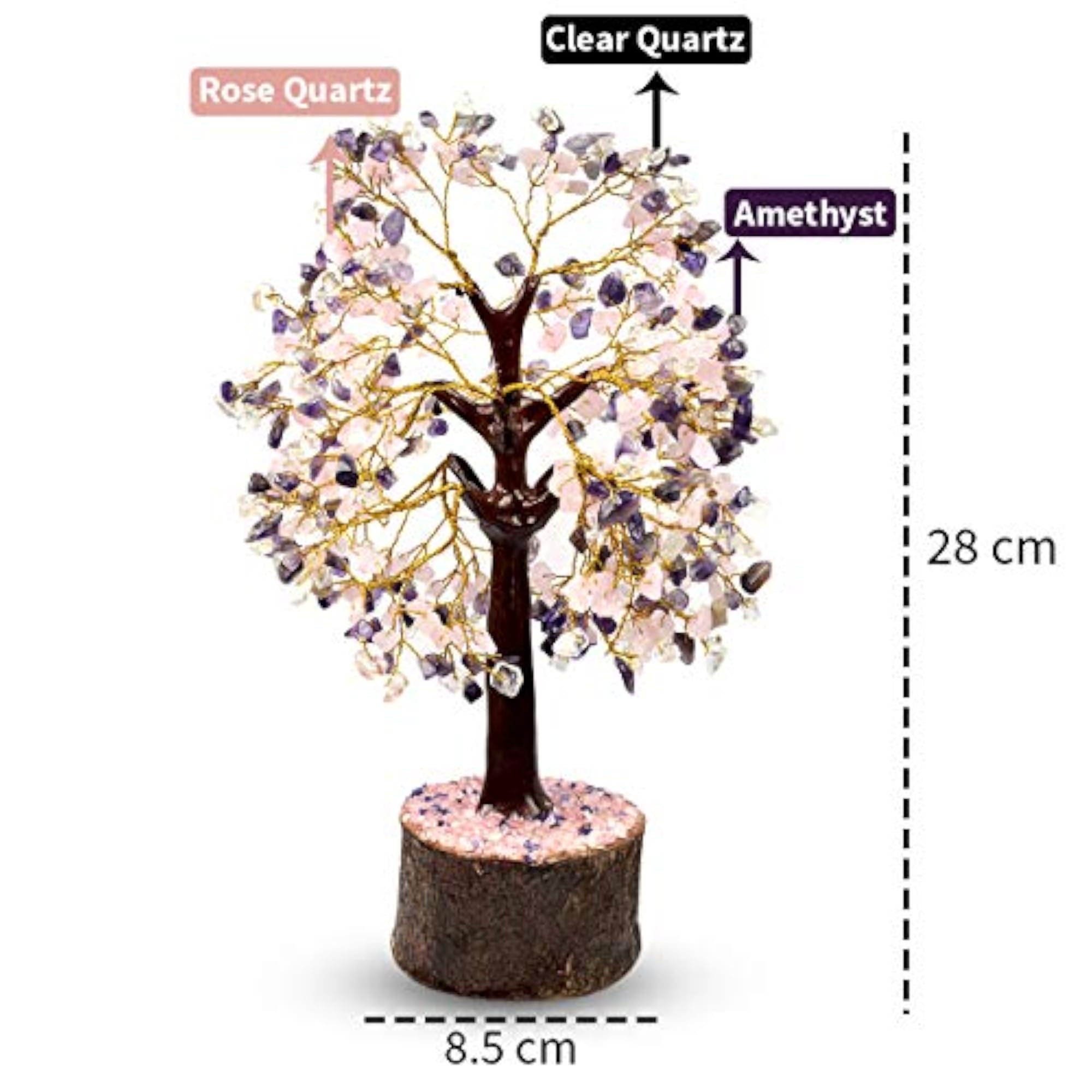 Mind Body Soul Tree Clear Quartz Stone Amethyst Rose Beads Showpiece