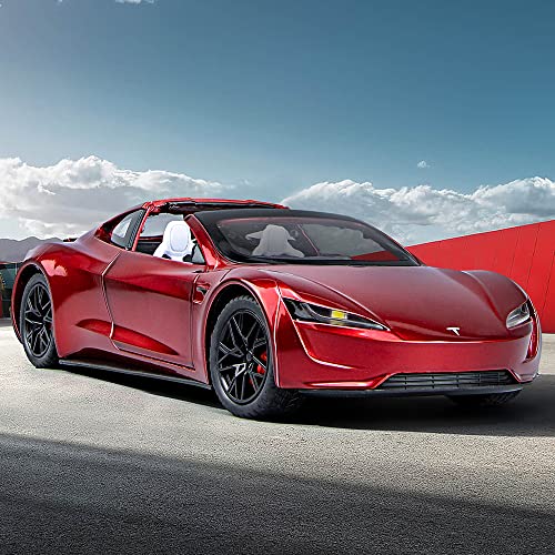 1:24 Scale Tesla Roadster Alloy Car Model Diecast Toy Vehicles For Kids, Tesla Car Model，Pull Back Alloy Car With Lights And Music,Gifts For Boys And Girls. (Red) #TOP5