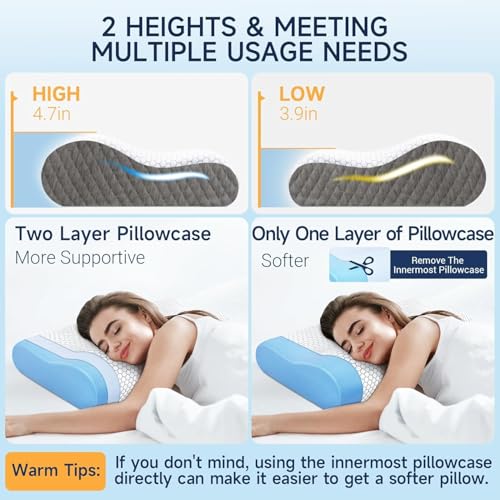 Image of Memory Foam Pillow, Contour Cervical Orthopedic Memory Foam Pillows Supports Neck Pain and Shoulder Pain for Sleeping, Ergonomic Cervical Pillow Neck Support Pillow for Side Back (Dani Dark Grey)
