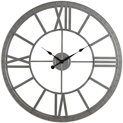 The Aspen Circle Grant DIY Wall Clock, Silver 40 Inch Extra Large Round Plastic Roman Numeral Farmhouse Decor for Living Room, Kitchen