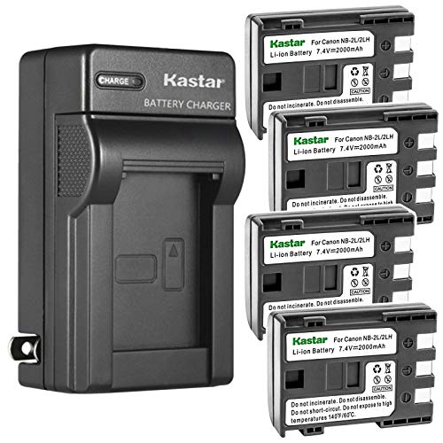 Kastar 4-Pack Battery and AC Wall Charger Replacement for Canon EOS 350D, EOS 400D, EOS Kiss Digital N, EOS Kiss Digital X, EOS Digital Rebel XT, EOS Digital Rebel XTi, FV500, FVM20, FVM30, FVM100