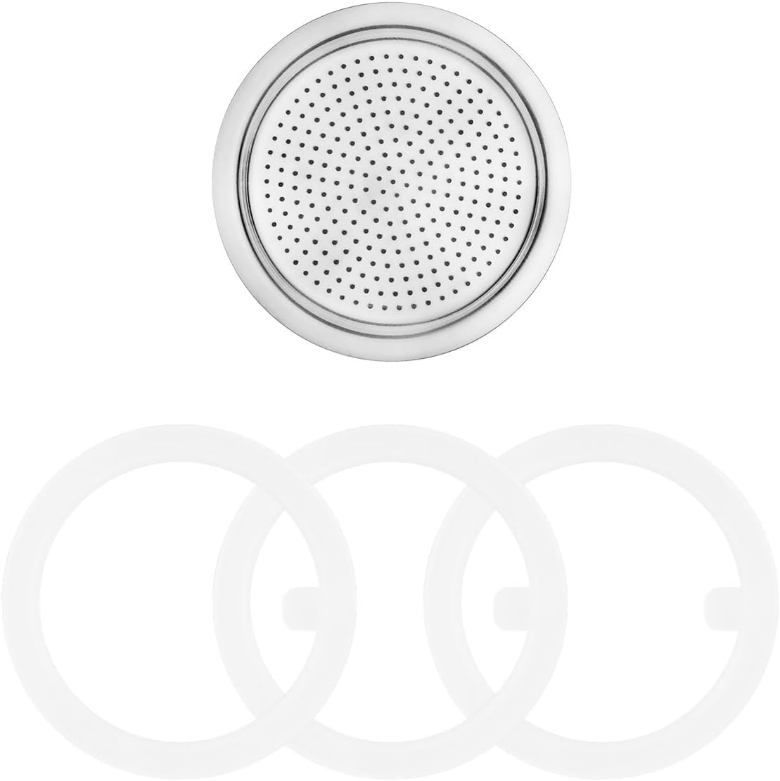 Sivaphe Espresso Maker Replacement Parts for Stainless Steel Moka Pot, Includes 1 Filter and 3 Silicone Gasket Seals (4 Cups)