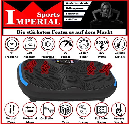 Imperial Sports VP-600 3D-Vibrationsplatte. Vibration, Oszillation, Bluetooth, 4 Programme, Trainings-Videos, Touchscreen, Grosse Trittfläche, Remote-Watch, Trainingsbänder, Übungsposter, Yogamatte – Bild 4