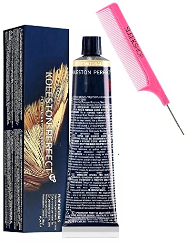Sleekshop Comb + KOLESTON PERFECT ME+ WeIIa Professionals Permanent Creme Color, Haircolor Cream Hair Color Dye Colour (w/ SLEEKSHOP Argan-Oil Infused PINK Rat Tail Steel Pin Comb) (77/02)
