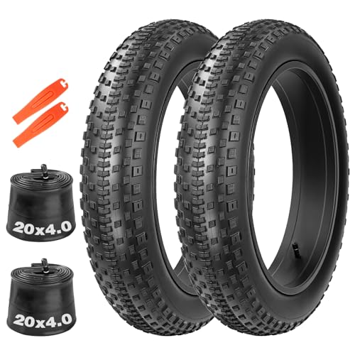 WEEROCK EBike Tire 20x4.0 Inch 2 Pack Folding Fat Bike Replacement Tires with Inner Tubes High-Performance Wear-Resistant Light Off-Road Tire High-Density for 20 Electric Bike Fat MTB Tricycle