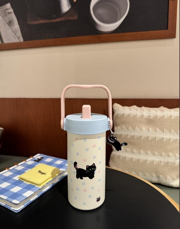 ZZT 20 oz Cute Black Cat Pattern Insulated Tumbler with Straw and Lid, Stainless Steel School Travel Working Coffee Mug, Detachable Dust Cap, Built-In Filter Tea Drain, Great Gifts for Women & Girls - Image 7