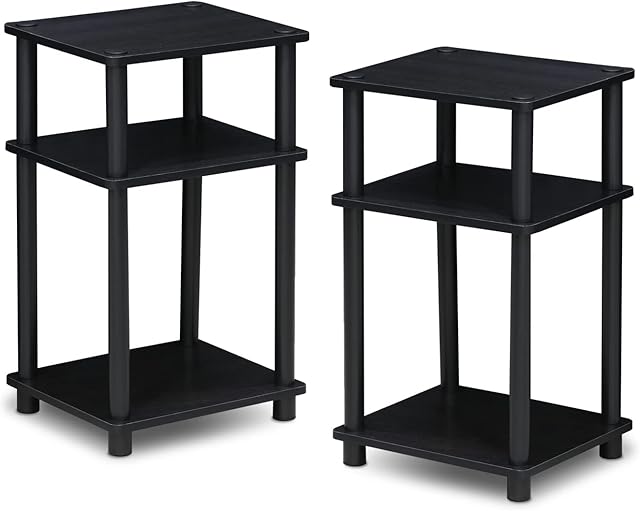 Furinno Just 3-Tier Turn-N-Tube End Table, Side Table, Nightstand, Americano/Black, 2-Pack