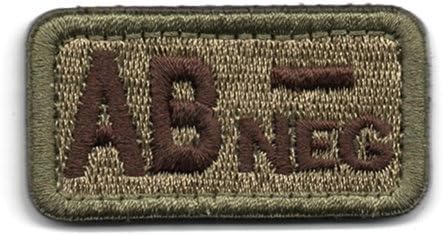 Tactical Blood Type AB- Negative NEG Hook and Loop Patch Embroidered Morale Military Badge for Outdoors (Coyote Brown AB-)