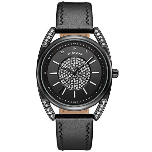 Taylor Cole Reloj Mujer de Moda con Correa de Cuero Analógico Cuarzo Reloj de Pulsera Negro TC140