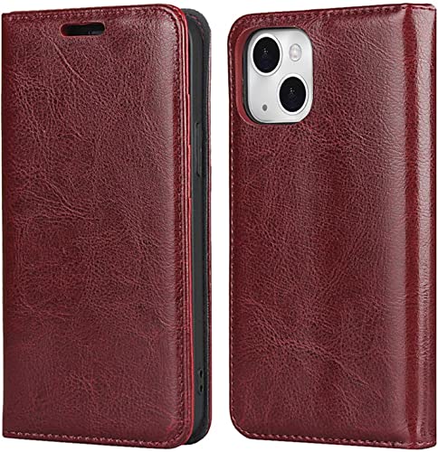 Étui portefeuille en cuir rouge pour iPhone 13 6,1 pouces à clapet folio