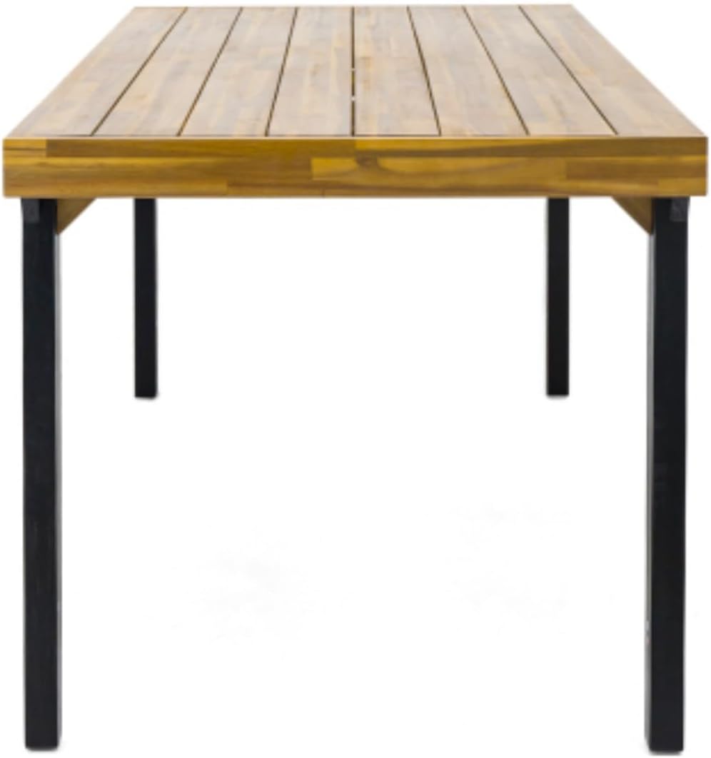 Outdoor Acacia Wood Rectangular Dining Table for Garden Poolside Patio Courtyard Terrace, Weather Resistant, Light Teak Finish