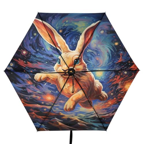 Parapluie de voyage compact lapin lune bleue pour les sorties des enfants