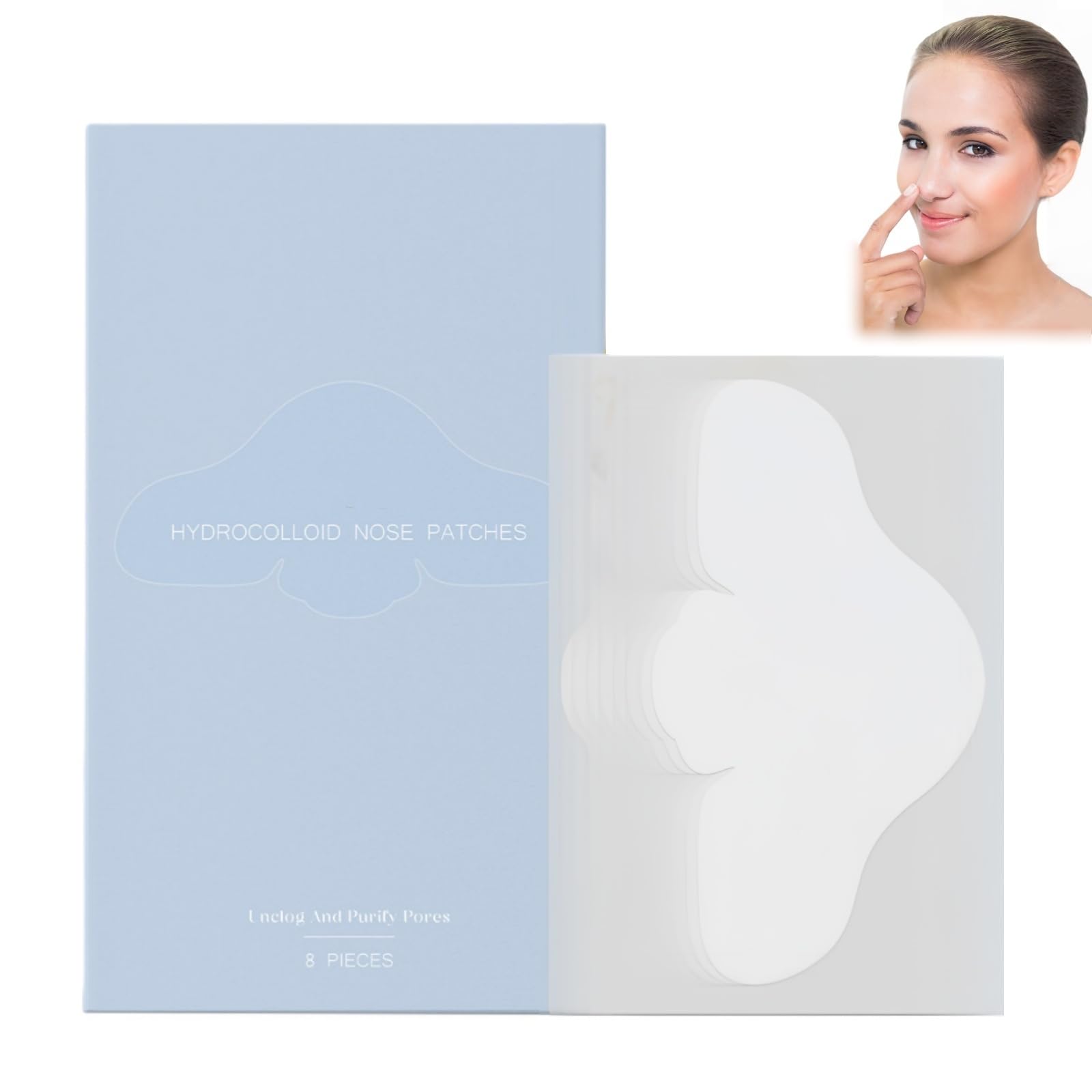 8PCS Hydrocolloid Nose Patches, Blackhead Remover Strips, Deep Cleansing for Blackheads, Effective & Gentle Hydrocolloid Nose Strips for Deep Cleansing, Removes Blackheads and Unclogs Pores