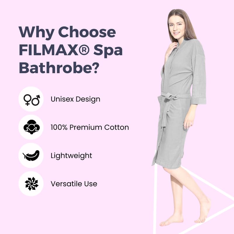 FILMAX® Originals Unisex 100% Cotton Towel Terry Solid Long Sleeve Bath Gown for Swimming, Beach, Party, Spa Bathrobe (FX1-5402_Melange Grey_XXL) 3