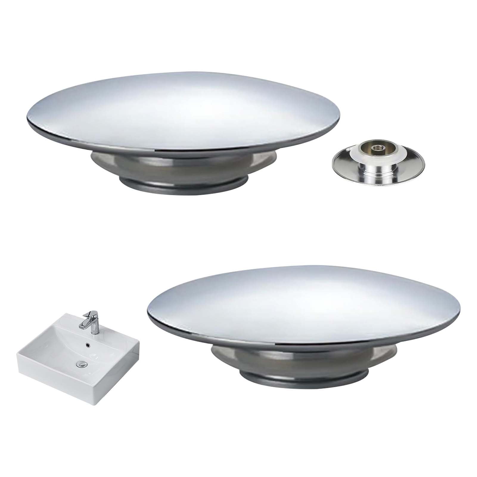 Azushwer Bathroom Sink Push Button Replacement Parts, 66mm Push Button Click Clack Plug, Basin Waste Drain Stoppers, Easy To Use, Durable, Silver, Brass