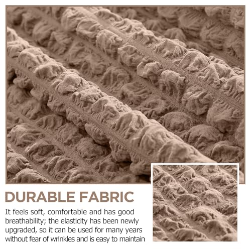 Fanfanwin 3 Pcs Sofa Slipcover Set for Couch Cushion Durable Washable High Elastic Stretchable Furniture Couch Covers with Skirt for Sofa Loveseat Arm Chair(Khaki,Seersucker)