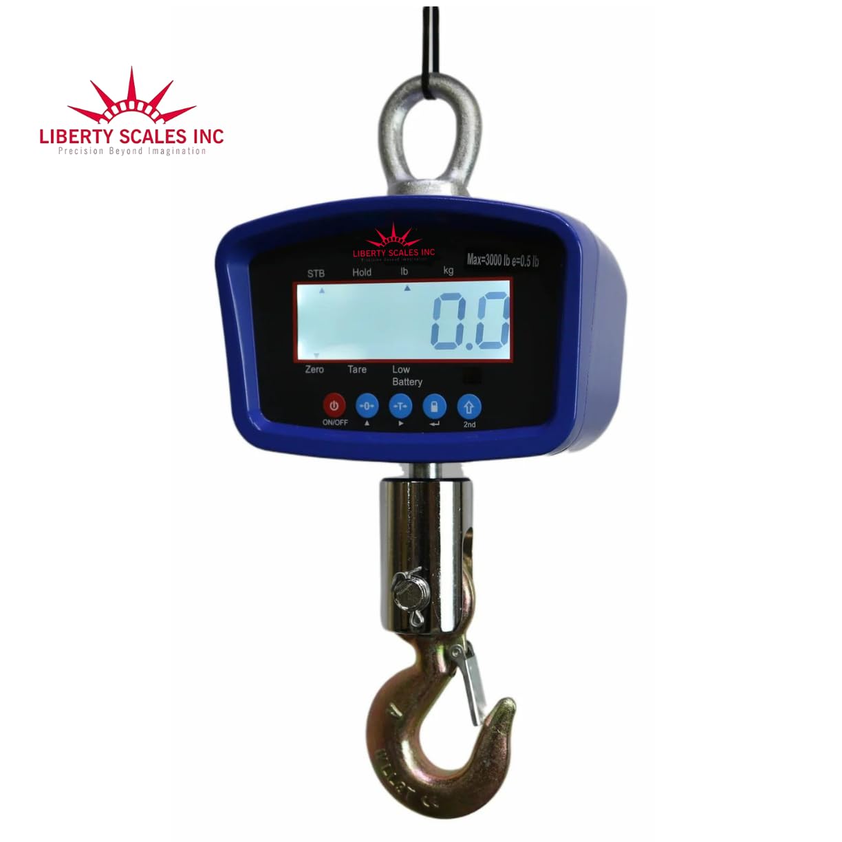 Liberty LS-924 Medium General Purpose Crane Scale for Luggage Weight Suitcase Hunting Farm Bike Bow Fish Weight Fishing Scale, Digital Hanging Scale (LCD Display) (3000 lb x .5 lb)
