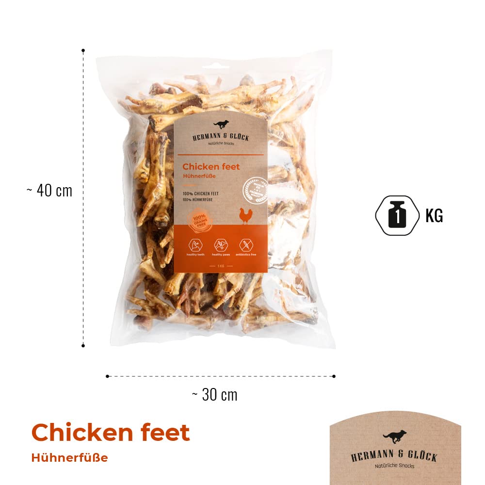 Hermann & Glück Pattes de Poule Premium Naturel 1/2kg | Dentiment de Poules pour Chien | Viande Séchée Sans Céréales | Snacks et Collations 0% de Céréales