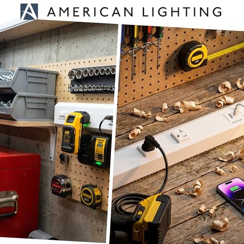 American Lighting Atom Power Strip 18 pulgadas 120V perfil bajo con 2 tomas resistentes a manipulaciones USB-A USB-C cableado fijo acabado blanco para uso interior miniatura 3