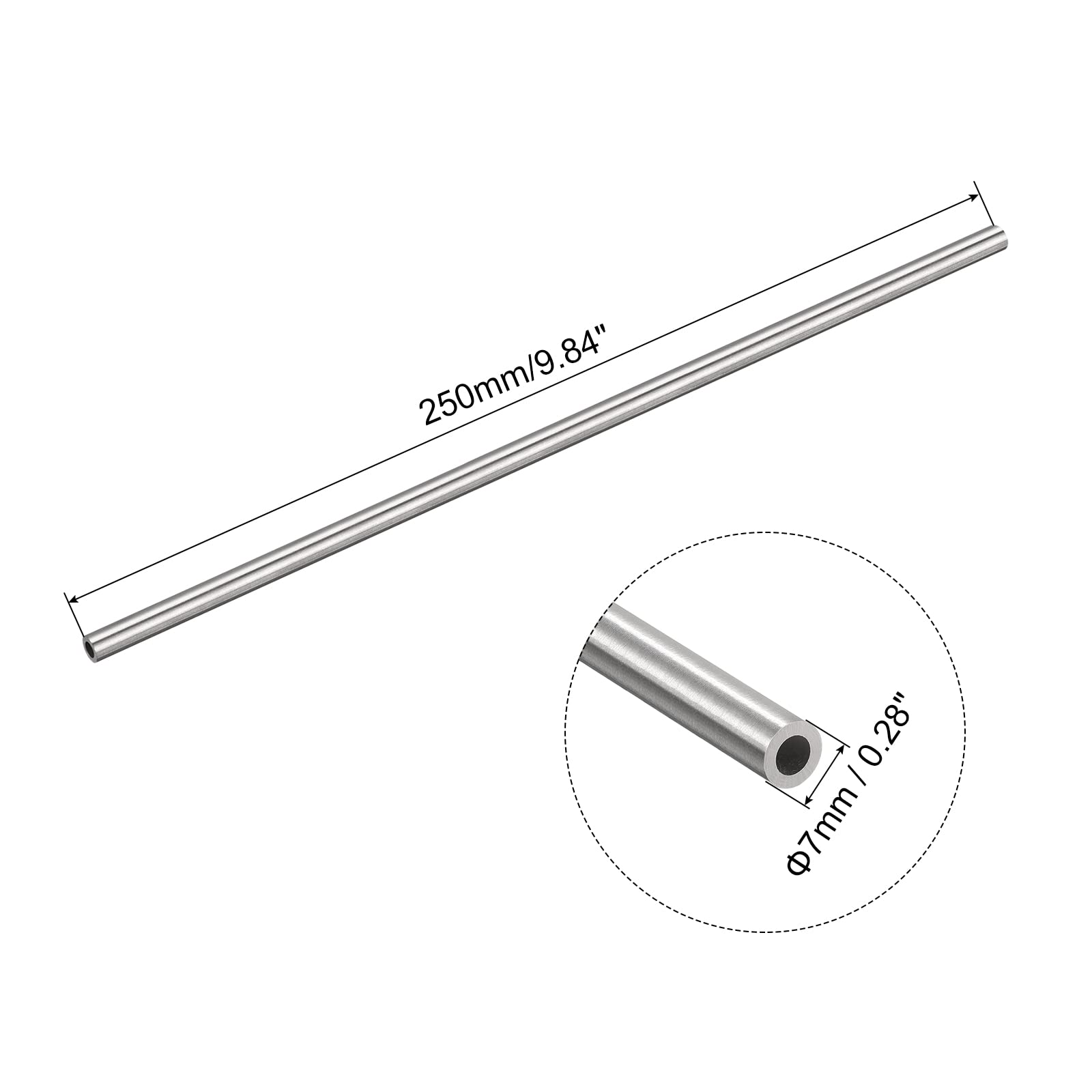 Tubo Acciaio Inossidabile 304, OD 7mm x 1.5mm Parete Spessore 250mm Lunghezza