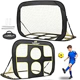 PodiuMax Fußballtor für Kinder im Garten, 2 in 1 Klappbares Pop-Up Fußballtore, Torwandtrainer für Indoor/Outdoor, Fußballtor Trainer mit Tragetasche, 120 * 80 * 80cm- Black