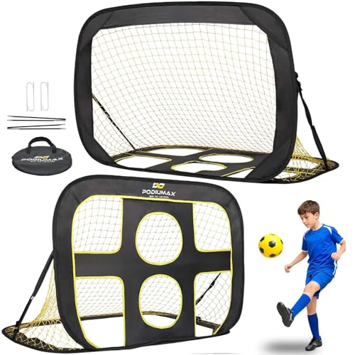 PodiuMax Fußballtor für Kinder im Garten, 2 in 1 Klappbares Pop-Up Fußballtore, Torwandtrainer für Indoor/Outdoor, Fußballtor Trainer mit Tragetasche, 120 * 80 * 80cm- Black