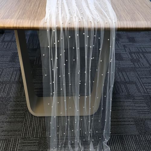 Pearl Table Runner, 118.11x35.43in Pearl Lace Tablecloth Soft Pearl Tulle Fabric Table Cloth Table Decorations for Bridal Shower Birthday Party Wedding Arch Decor (White) - Cosy Home Interiors Pearl Table Runner, 118.11x35.43in Pearl Lace Tablecloth Soft Pearl Tulle Fabric Table Cloth Table Decorations for Bridal Shower Birthday Party Wedding Arch Decor (White) - Image 4