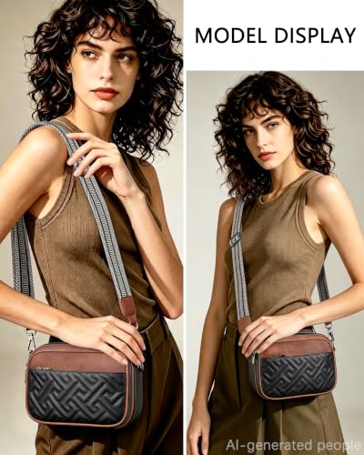 Image of Crossbody Bags for Women,Multi-Pocket Leather Crossbody Purse | RFID Blocking Pockets,Fits iPad,Adjustable Wide Strap,Quilted Exterior,8 Card Slots,Gift Ready