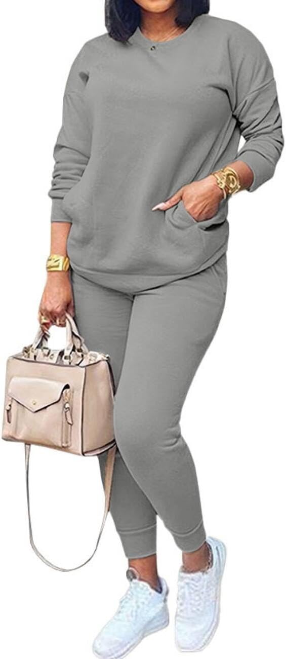 HBQ Women Two Piece Outfits Casual Long Sleeve Sweatsuits Jogger Tracksuits Lounge Sets With Pockets - Image 2