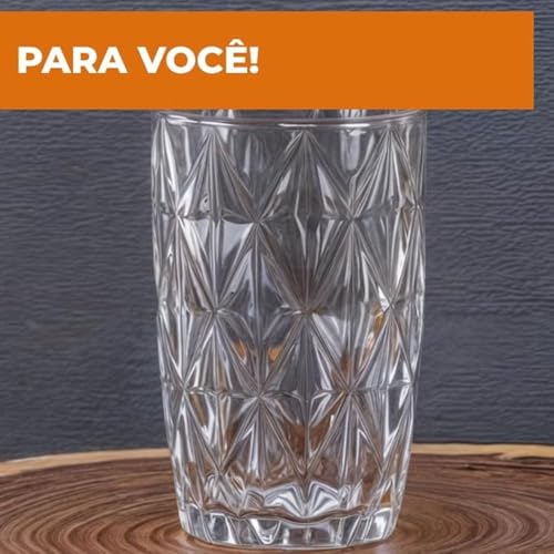 Conjunto 6 Copos de Vidro Diamante 370ml Mesa Posta Drinks - Cor: Transparente Formato: Redondo