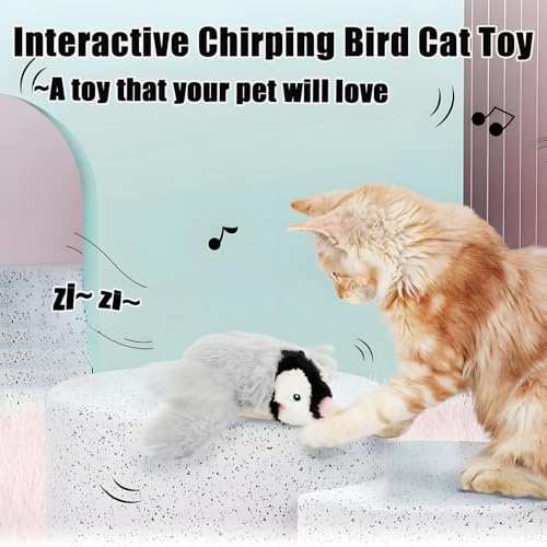 Image of Yewmow Interactive Chirping Bird Cat Toy,2026 Upgrade Flapping Bird Cat Toys,Simulated Chirping Bird Cat Toys,Cat Stimulation Toys for Indoor Cats (Gray Bird 1pcs)