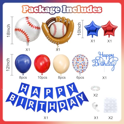 Image of Baseball Birthday Decorations for Boys,Navy Blue Red Nude Confetti Balloon