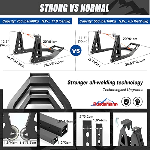Ruedamann 750 Lbs Capacity Motorcycle Stand,Adjustable 11.6"-14.8"W Rear Motorcycle Lift Stand,Equipped With Front Brackets,Motorcycle Paddock Stand For Sport Bike,Dirt Bike,Ruggedized, Black #TOP4