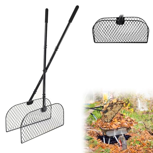 luolety Laubgreifer mit langem Griff Laubsammlung greift Gartenabfallsammler Metall Blätter Rechen Schaufel mit 40 cm breitem Metallrechen zum Sammeln von Blättern Grasschnitt