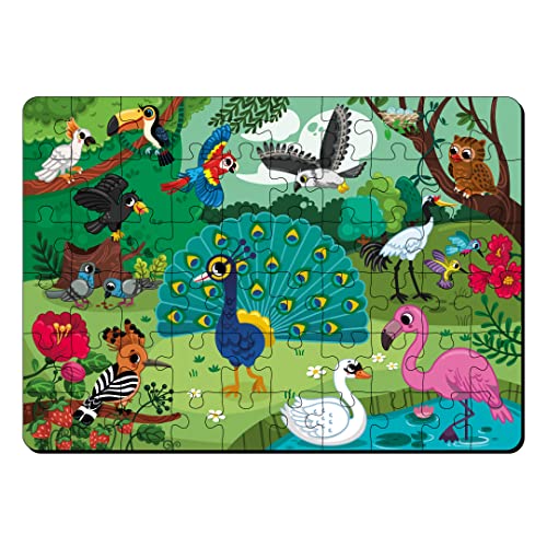 Image of Mini Leaves 60 Piece Wooden Jigsaw Puzzle for Kids 4 to 6 Years - Jungle Birds Jigsaw Puzzle - Safe & Durable Educational Toys