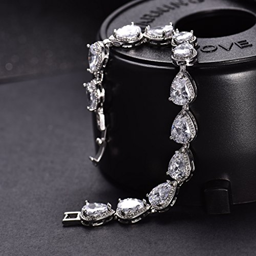 Masop Women's Silver-Tone Clear Cz Cubic Zirconia Pear Shape Teardrop Bracelet Bangle Chain #TOP2