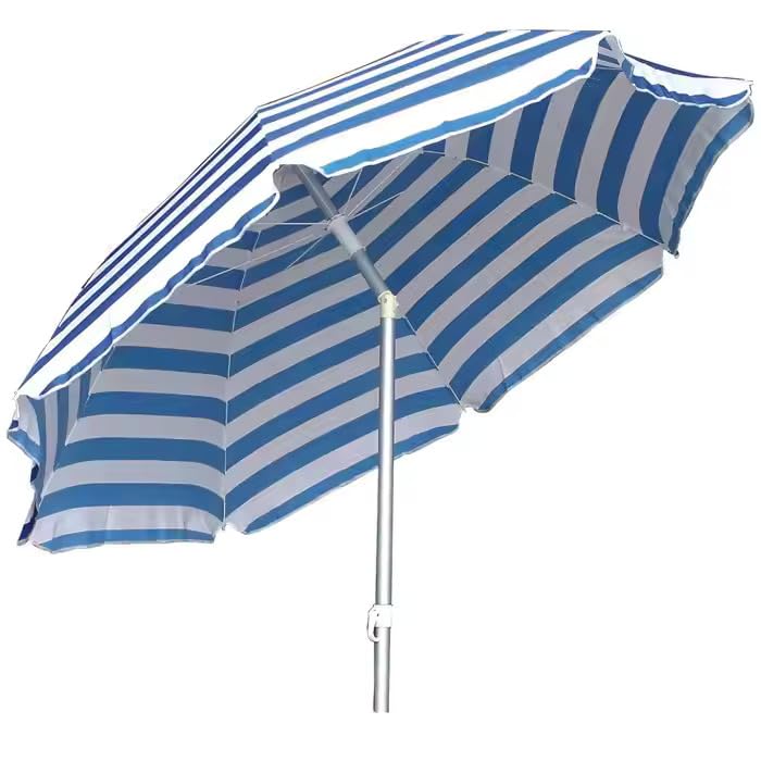 Peng Essentials SunSplash Beach Parasol | UV-Resistant Canopy, Tilt Adjustable, Lightweight & Foldable Sun Umbrella for Outdoor, Garden & Beach Use (Blue & White) 3