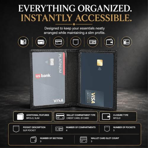 Image of LB LEATHERBOSS Slim Thin Leather Credit Card Triple ID Window Mini Wallet Bifold Driver License Safe (Black)