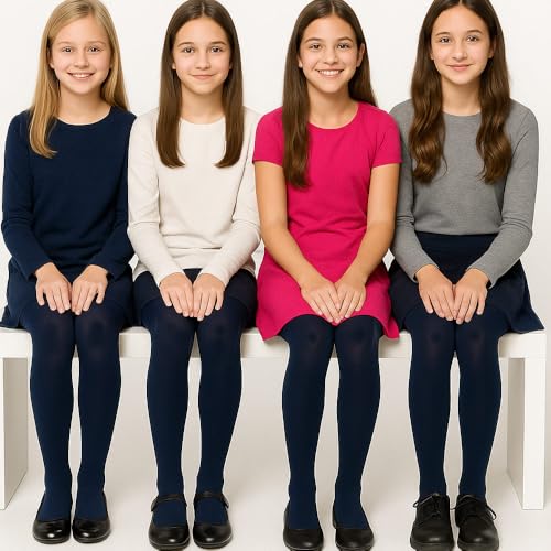 ATB 6 Pair Girls Tights Footed Dance Stockings Pantyhose Ballet XL Size 11-14 Navy 6 Pairs Girls Footed Ballet Dance Tights – Soft Opaque Pantyhose Stockings for Kids, School Uniform & Dress Wear, XL4