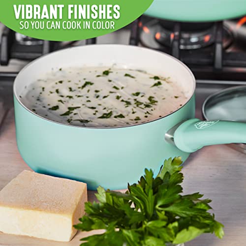 Greenlife Soft Grip Healthy Ceramic Nonstick, 1Qt And 2Qt Saucepan Pot Set With Lids, Pfas-Free, Dishwasher Safe, Turquoise #TOP7