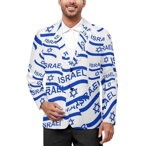 Flag of Israel Men's Two Button Suit Jacket Sports Coat Novelty Casual Outwear Tops Funny