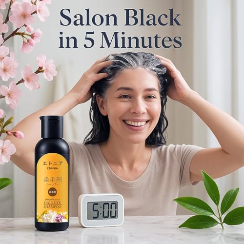 Image of Japanese Hair Dye Shampoo - Long Lasting Natural Hair Dye Shampoo for Man & Women, Premium Japanese Natural for Women Black | Home Solution (100+100) 200ml (pack 1)