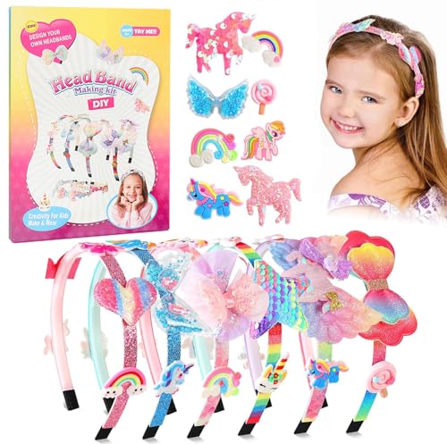 Headband Making Kit for Girls Age 3+, Creative Craft Kits for Kids, DIY Hair Accessories & Hairbands - Girls Birthday Presents for Age 3 4 5 6 7 8 Year Old Girls Gifts Toys Set (Unicorn)