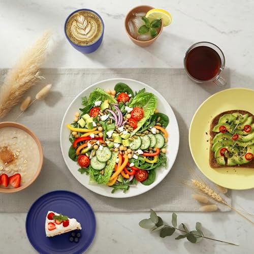 Image of Wheat Straw Dinnerware Sets 40 PCS - Dishes Set for 8 Unbreakable Plates and Bowls Sets with Cups Dishwasher & Microwave Safe Lightweight Dinnerware for Kitchen Camping RV - Mondrian Colors