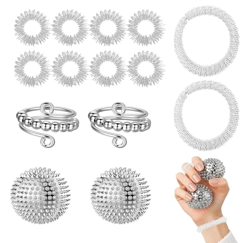 14 Stück Skills Set Skills Borderline 2 Akkupressurbälle 2 Akupressur Armband 2 Massageringe für Finger 8 Akupressur Ring Für Massage Stressabbau Zur Stressbewältigung oder Massage