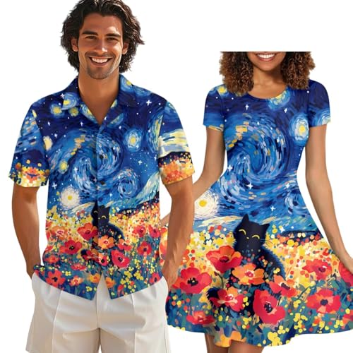 Image of AFPANQZ Couple Matching Outfit Casual Men's Button Down Shirt or Short Sleeve Summer Sundresses Dresses for Women 2026