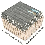 Sorbus 144 Sq. Ft. Wood Grain Floor Tiles Foam Mat EVA Interlocking Mats Tile 3/8-Inch Thick Flooring Wood Puzzle Exercise Mats w/Borders - Home Playroom Basement, Apartment, Trade Show, Baby, Dance