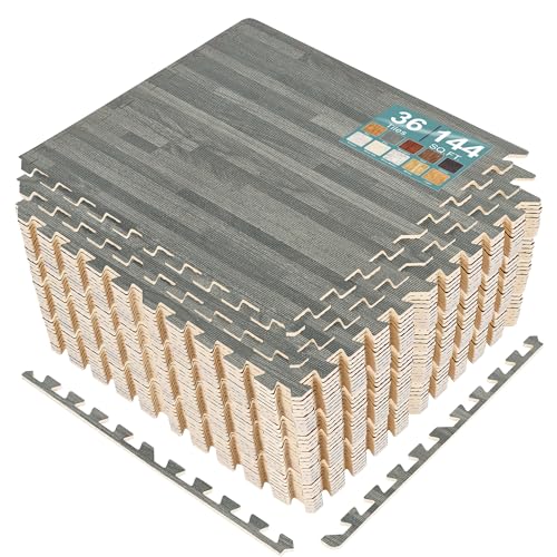 Sorbus 144 Sq. Ft. Wood Grain Floor Tiles Foam Mat EVA Interlocking Mats Tile 3/8-Inch Thick Flooring Wood Puzzle Exercise Mats w/Borders - Home Playroom Basement, Apartment, Trade Show, Baby, Dance by SORBUS - Used condition - CA$218.54
